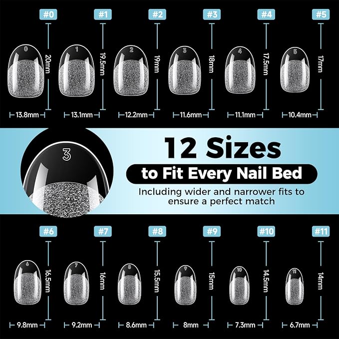 Short Oval Round Nail Tips: 360Pcs Soft Gel Pre-shaped Full Cover Half Matte Short Oval Gel Nail Tips Press on Fake Nails Acrylic for Nail Extension DIY Salon 12 Sizes