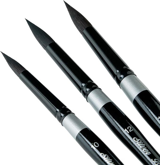 Silver Brush Limited BV-3056S Black Velvet Short Handle Large Round Brushes, Mixed Filament with Very Soft Tips, 3pc Professional Artist Painting Bundle for Watercolors, Gouache, Dyes & Silk Painting