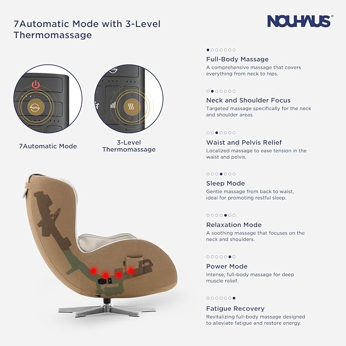 Nouhaus NOU Campo Heated Massage Chair,Full Body Massaging Zero-Gravity Leisure Recliner with Low-Noise 3D Massage and Dual Sound Systems Modern Massage Chairs (Elder White)