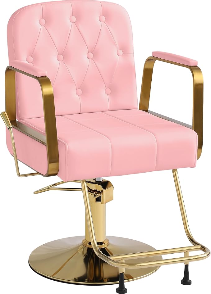 Barber Salon Chair for Hair Sylist, Hydraulic Salon Chairs, Height Adjustable Barber Chairs, Reclining Barber Styling Chairs, 360 Degrees Rotation Shampoo Chair for Barbershop (Pink)