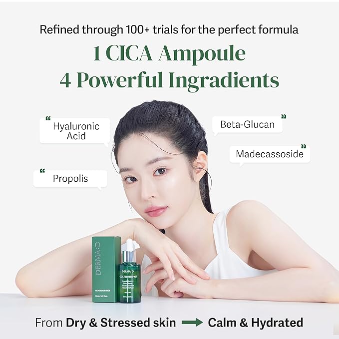 CICA Repair Ampoule (1.69 fl oz) - Calming & Hydrating Korean Face Serum with Hyaluronic Acid, Beta-Glucan, Propolis & Madecassoside. Lightweight K-Beauty Ampoule for Redness & Sensitive Skin