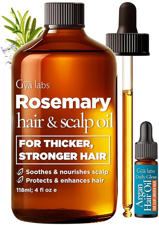 Gya Labs Rosemary & Castor Hair Growth & Styling Oil - 4 Fl Oz - Rosemary to Strengthen Hair - Protect & Tame Frizz, Dry Scalp - Hair & Scalp Hydration with 0.17 Fl Oz Deep Revival Argan Oil