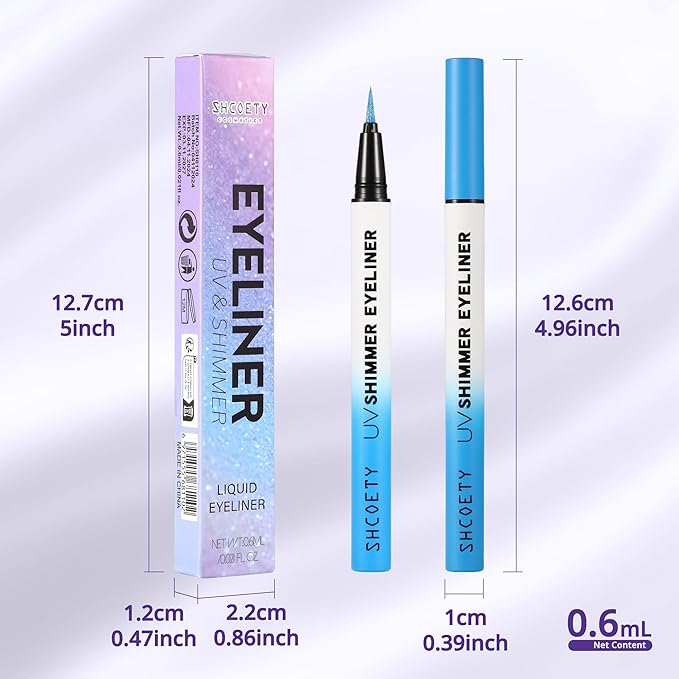 Metallic Neon Liquid Eyeliner, Glitter Neon Colored Eyeliners Pen, High Pigmented, Waterproof Smudge-Proof and Long-Lasting Metallic Eye Makeup for Halloween Christmas,Shimmer Blue