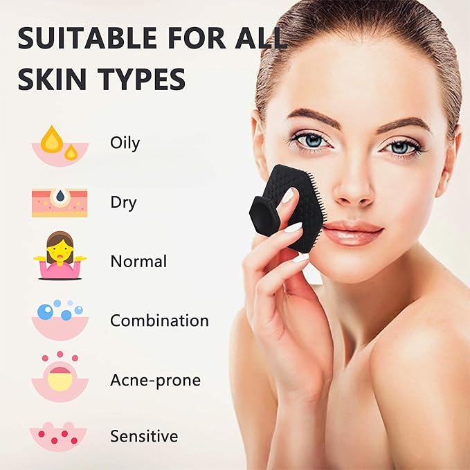 Silicone Face Scrubber - 2 Pack Face Exfoliator Scrub- Handheld Gentle Facial Cleansing for Sensitive, Dry Skin, Exfoliating Faceial Scrubber Tool for Men and Women(Black-2 Pack)
