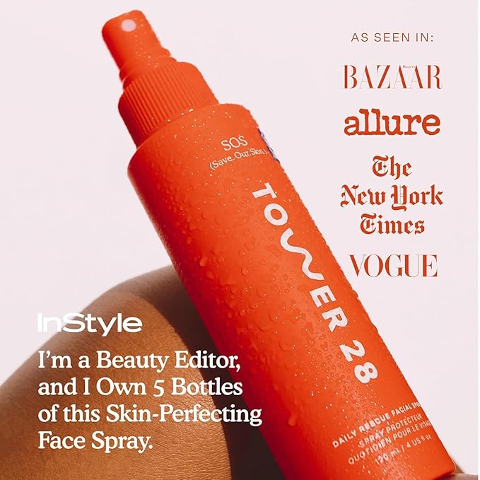 Tower 28 SOS Daily Rescue Spray Duo for Sensitive Skin, Hypochlorous Acid Spray Helps Reduce Redness and Breakouts, Full Size and Travel Size