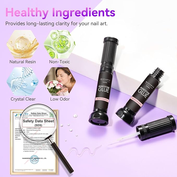 Makartt Nail Rhinestone Glue Gel, Upgrade Gel Nail Glue with Brush Pen Tip Super Strong Adhesive Precise for Nail Charms Crystals Rhinestone Beads Flower 3D Decorations 8ml*2