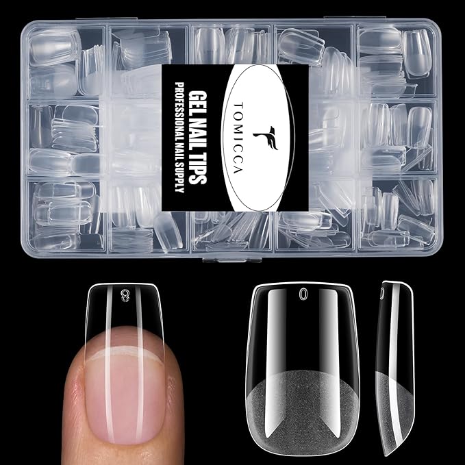 TOMICCA Short Square Nail Tips Acrylic Nails 240Pcs Acrylic Nail Kit Gel Nail Tips 12 Sizes Pre-shape Short Clear Fake Nails for Nail Extension Art Home DIY