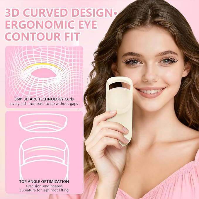 Heated Eyelash Curler, Electric Eyelash Curler with 2-Temp Modes & Type-C Charging, 8s Fast Heat 3s Style 24H Lift for Long-Lasting Natural Effortless Curls, Mini Heated Lash Curler for Women(Beige)