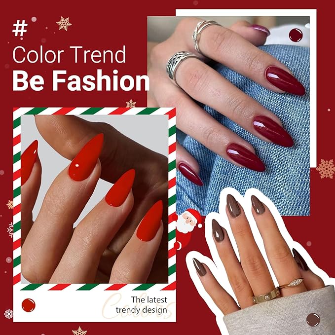 48pcs Wine Red Press-on Nails - Medium Length Almond Shaped, Stiletto False Nails for Women, Thick Natural Acrylic Gel Nails