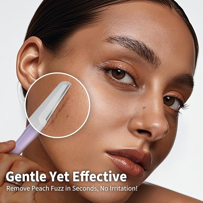 Dermaplane Razor for Women Face, Precision Face Razors for Women, Dermaplaning Tool, Gentle Exfoliation, Perfectly Shape Brows, Reusable Metal Handle with 8 Microblades, Purple