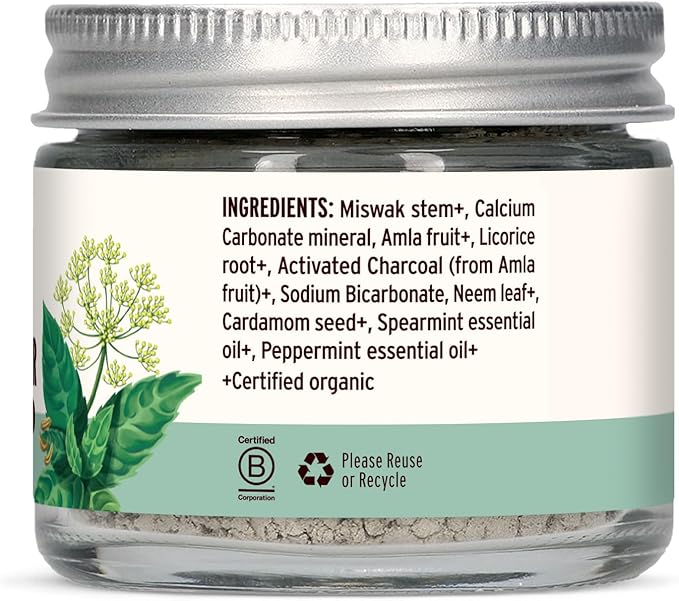 Banyan Botanicals Mint Cardamom Tooth Powder – Ayurvedic Fluoride-Free Toothpaste Alternative with Miswak & Activated Charcoal (from Amla) – 0.75oz, 80+ Uses – Non GMO Sustainably Sourced Vegan