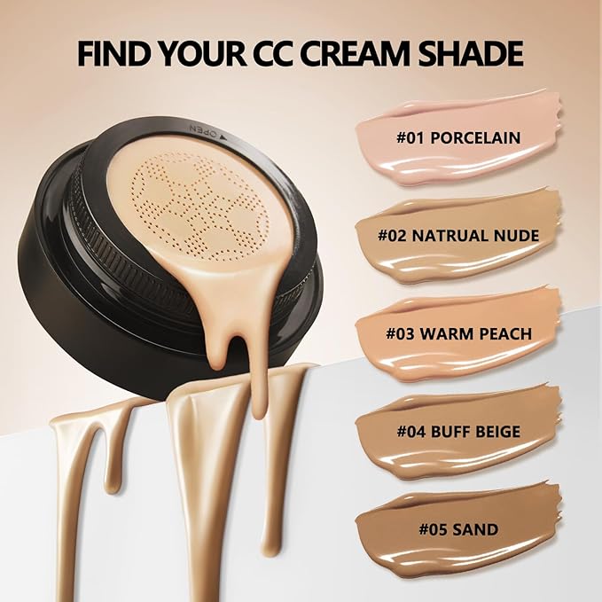 Anglicolor Mushroom Head Air Cushion CC Cream Full Coverage,Face Makeup Cushion Foundation Long Lasting,BB Cream Even Skin Tone for Oily & Combination Types (#01 Porcelain)