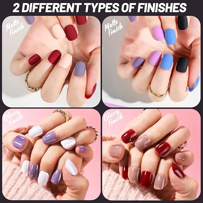 Teenitor 24Pack Short Press On Nails, 576Pcs Round Press On Nails, Matte and Glossy Short Fake Nails With Glue