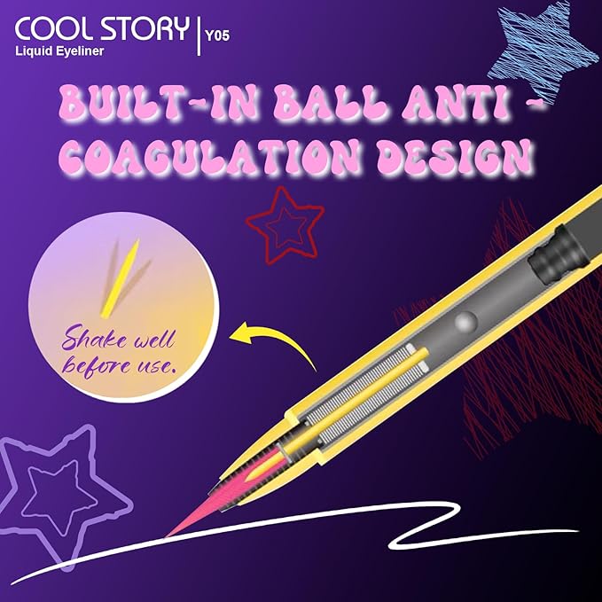 COOL STORY Liquid Eyeliner Waterproof Smudge Proof Eye Liner, 24H Long-Lasting, 0.6ml/0.02 fl.oz (Pink)