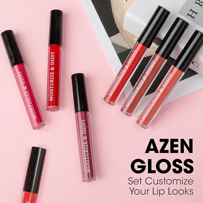 AZEN 24 Pack Lip Gloss Bulk Set, Shimmery Lip Gloss for Women and Girls With Rich Varied Colors