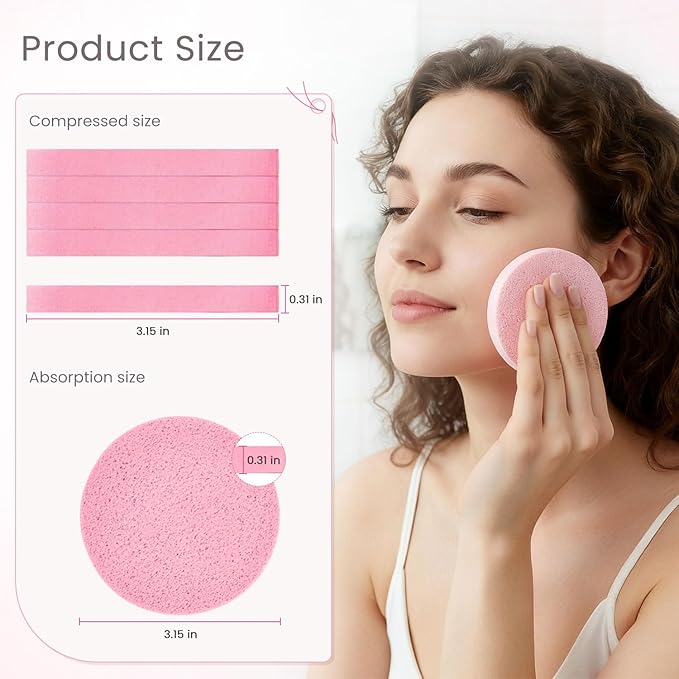 120 PCS-Compressed Facial Sponges,100% Natural Cellulose Face Sponge, Professional Cosmetic Spa Sponges for Daily Facial Cleansing,Exfoliating,Makeup Removal,Travel Skincare Essentials (Pink)