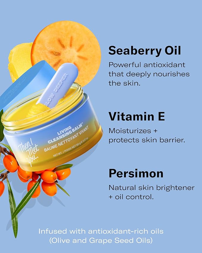 Then I Met You Living Cleansing Balm, Melts Makeup & Sunscreen, Non-Stripping Zero Residue Oil Cleanser with Seaberry, Olive, Grape Seed Oils, Vit E & Persimmon, First-Step Clean Vegan Korean Skincare