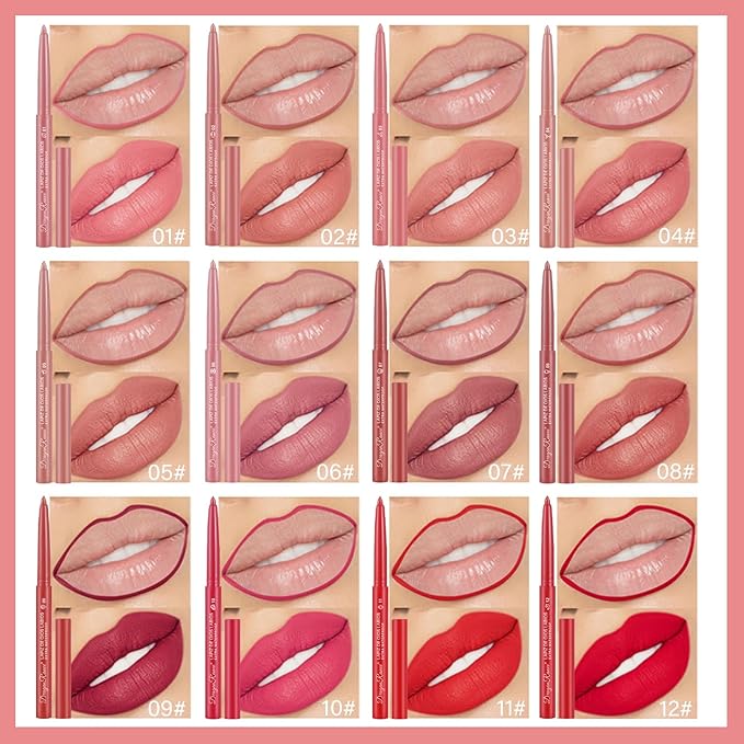 12 Colors Matte Lip Liner/Lipstick Set,One Step Lips Makeup Kit,Velvet Nude Collection Waterproof Long Wear Lip Gloss, Lip Liner for Women To Create The Perfect Matte Lip Look