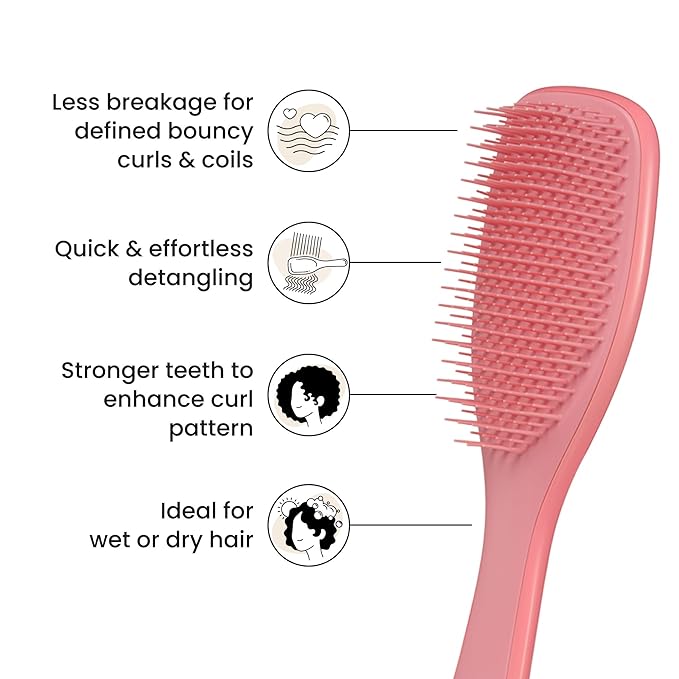 Tangle Teezer Ultimate Detangler Curly Hair Brush, Dry & Wet Hairbrush, Reduces Frizz & Breakage, for 3C to 4C Curly Hair Types, Coral Pink