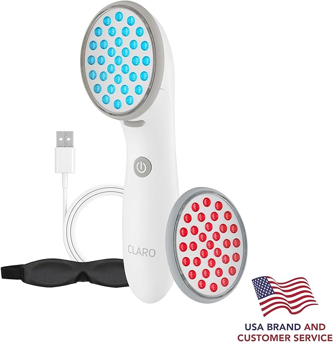 Spa Sciences CLARO Clinically Proven Blue & Red LED Acne Treatment Light Therapy System-FDA Cleared-Rechargeable- Professional Home Acne Healing/Clearing Treatment