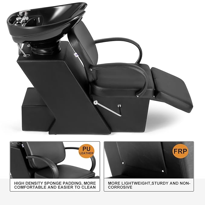 Artist hand Shampoo Bowl, 47" Ceramic Bowl Chair Adjustable Backwash Shampoo Station Footrest Salon Equipment