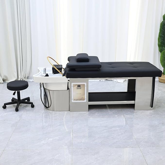 TATARTIST Head Spa Bed with Fumigation Head Therapy Shampoo Bed Water Circulation Massage Shampoo Backwash Unit Spa Hair Salon Equipment (Black)