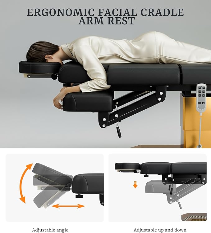 Icoget Professional Full Electric Spa Massage Treatment Table, Medical Bed with Independent Leg Adjustment, Facial Bed with Face Cradle for Beauty, Black