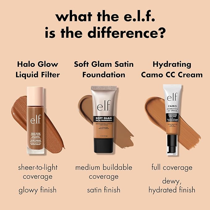 e.l.f. Soft Glam Foundation, Medium Coverage, Long-Lasting & Buildable Foundation For A Smooth, Satin Finish, Vegan & Cruelty-Free, 22 Light Warm