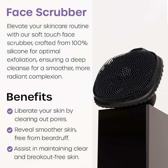 The Man Face Scrubber - Silicone Face Scrubber for Men, Flex Face Brush - Hydrogel Under Eye Patches for Men - Cooling, Hydrating & Firming Eye Masks (1 Scrubber & 6 Pairs)