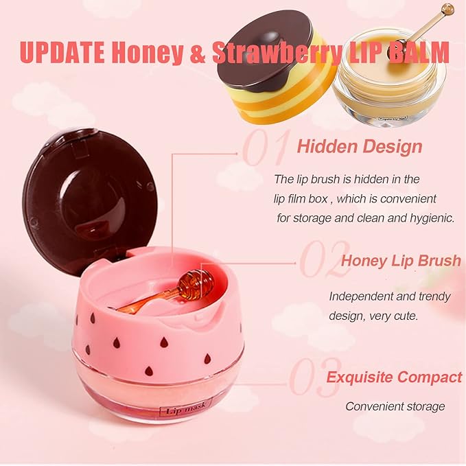 2 Pack Strawberry Lip Mask Strawberry Lip Balm Pot Propolis Moisturizing Hydrating Lip Sleeping Mask Prevention Dry and Cracked Lip Scrubs Exfoliator (2-Strawberry)