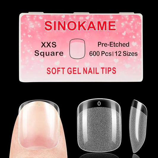 600 Pcs Extra Short XXS Square Nail Tips,SINOKAME Clear Press on Nails for Kids Women Small Short Petite Nail Beds, 12 Sizes DIY Salon Home Manicure Nail Extension
