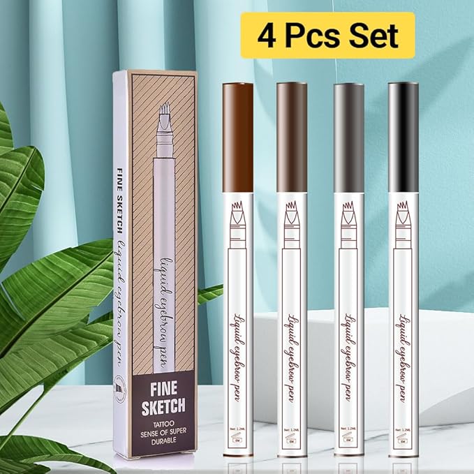 Eyebrow Ink Pencil by Brow Stylist -Micro 4 Point Brow Pen Lift & Snatch Eyebrow Pen Kits with 3 Eyebrow Stencil Long-Lasting Waterproof Natural Eyebrow Hair (4Pcs 01#&02#&03#&04#)