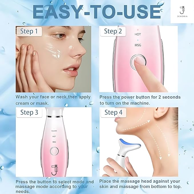 7 Color LED Light Therapy with Heat & Vibration - Women's Face & Neck Massager - Skin Firming Tool - Facial Tightening and Jawline Care