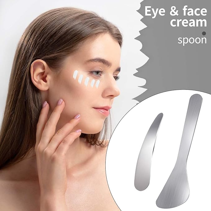 2Pcs Mini Metal Cosmetic Spatulas, Makeup Spatulas, Skincare Spatula, Cream Spatula, Beauty Accessories for Mixing and Sampling Plant Masks, Skin Care Creams, Eye Cream, Essences(Style 2)