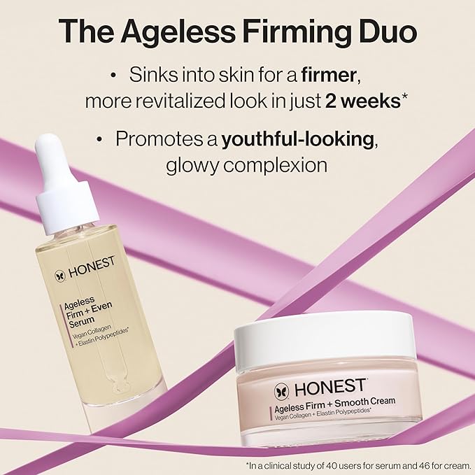 Honest Beauty Ageless Firm and Smooth Cream | Powered by Vegan Collagen and Elastin Polypeptides | Firmer, Smoother Looking Skin | Fragrance Free, EWG Verified, Vegan, Cruelty-Free | 1.7 fl oz