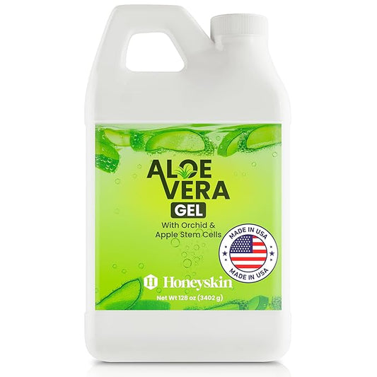 Organic 100% Aloe Vera Gel for Face & Body with Manuka Honey - A Fresh Aloe Vera Plant, No Powder - Sunburn Relief - Aloe Vera Gel for Hair (1 Gallon)