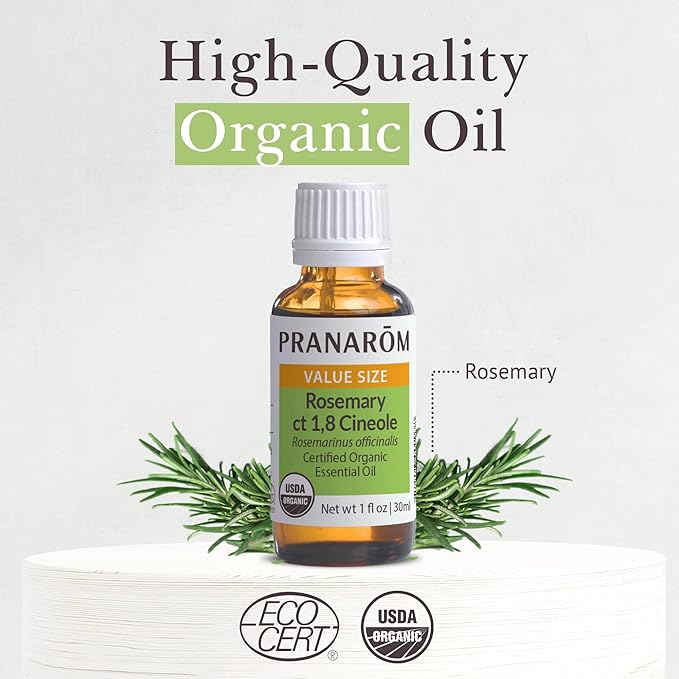Pranarom USDA Certified Organic Rosemary Cineole Essential Oil (30ml), 100% Pure Undiluted Therapeutic Grade from Tunisia for Aromatherapy, Diffuser, Meditation, Massage, Relaxation
