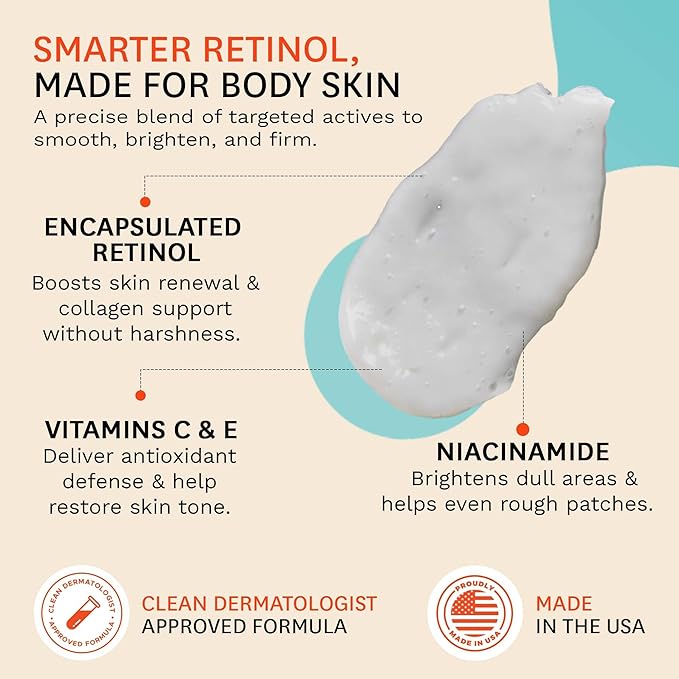Fig.1 Retinol Body Serum – Advanced Skin Booster for Crepey Skin, Stretch Marks, Anti-Aging & Dark Spots – Glowing, Non-Greasy Retinoid Treatment with Niacinamide, Vitamin C & Retinol – 3.4 oz
