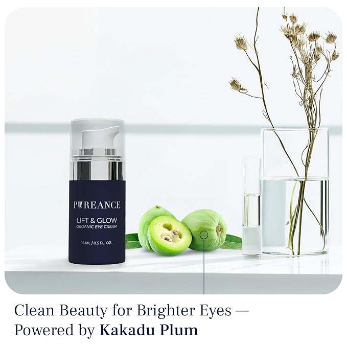 Lift & Glow Organic Eye Cream for Dark Circles and Puffiness - Anti Aging Eye Cream for Wrinkles - Reduces Dark Circles and Under Eye Bags - With Kakadu Plum, Coconut Oil, Spirulina & More - 0.5 Fl Oz