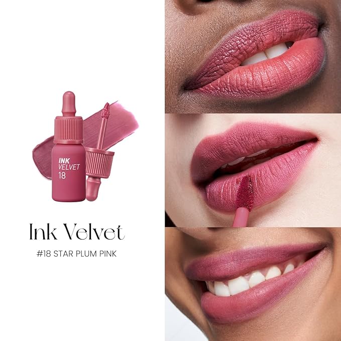 Peripera Ink the Velvet Lip Tint - High Pigment Color, Longwear, Weightless, Not Animal Tested, Gluten-Free, Paraben-Free (18 STAR PLUM PINK)