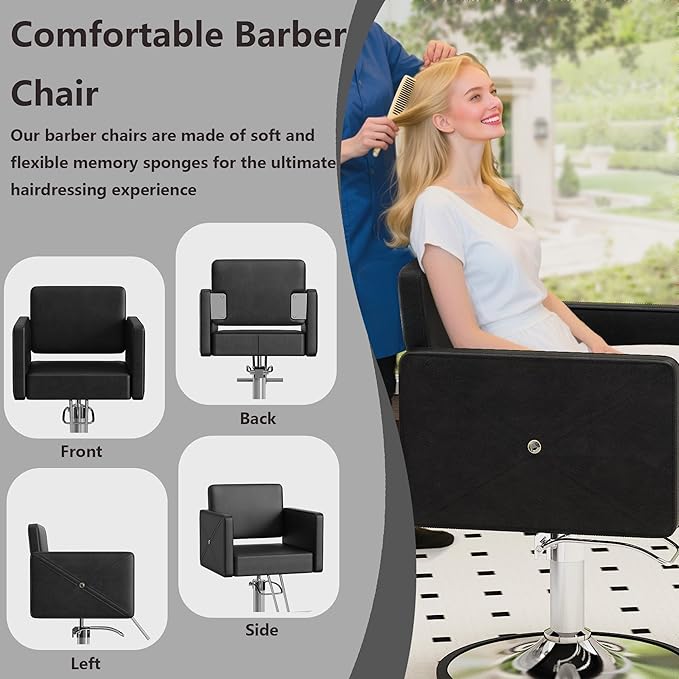 Barber Chair for Hair Stylist, Height Adjustable Hydraulic Hair Salon Chair, 360 Degrees Rotation, Multi-Function Shampoo Chair for Salon Home Barbershop, Black