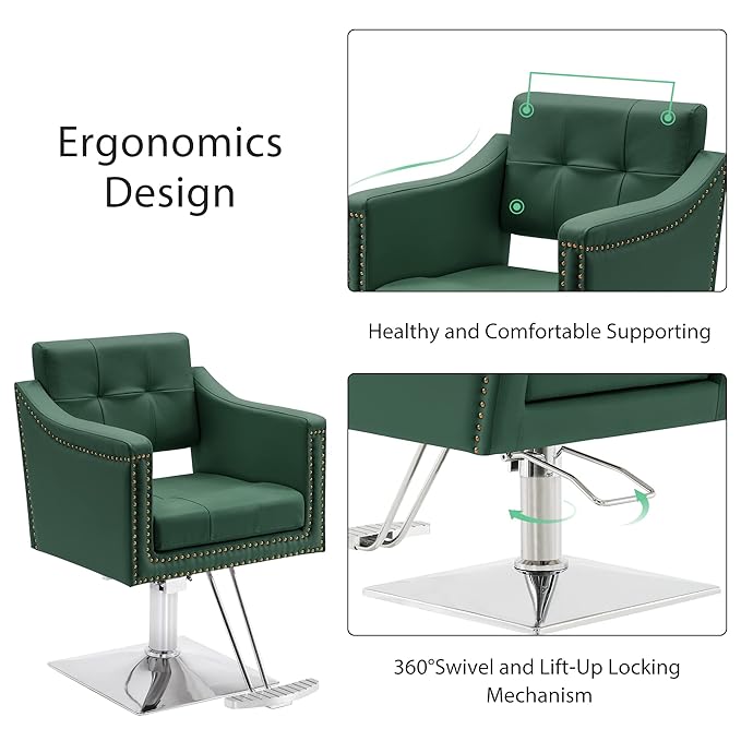 BarberPub Salon Chair for Hair Stylist Hydraulic Barber Styling Chair, Beauty Spa Equipment 8813 (6" Seat Height Adjustment) (Green)
