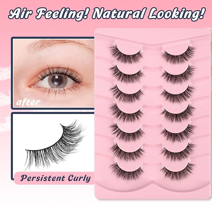 Lashes False Eyelashes 13MM Wispy Lashes Pack Fluffy Lash Strip EyeLashes with Thin Band C Curl Natural Lashes Fake Eyelash 7 Pair Siligli