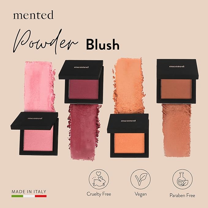 Mented Cosmetics Made in Italy, Cruelty Free Makeup, Vegan, Paraben Free, Shimmer Cheek Blush Palette for Face, Powder Face Blush for Women with Vitamin E, 0.2oz/7g, Peach for the Stars