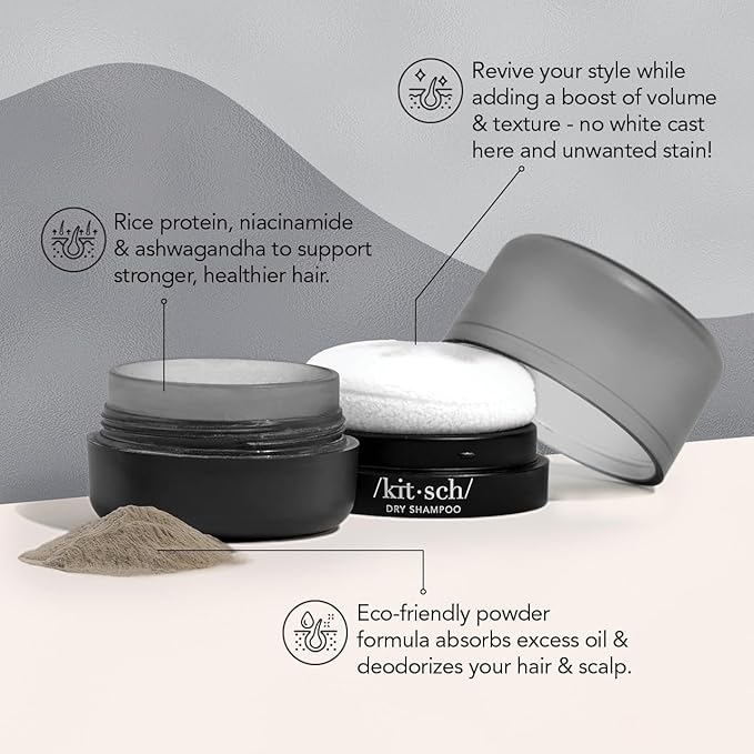 Kitsch Dry Shampoo Powder for Women & Men Dry Shampoo for Dark Hair w/Rice Protein - Unscented, Volumizing, No White Cast, Non Toxic, Non Aerosol, Organic, Paraben & Benzene Free, Travel Size - 8g