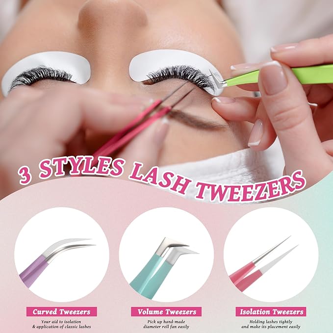 High Precision Lash Tweezers Set 6 Pack Stainless Steel Eyelash Extension Tweezers for Classic, Volume, Mega Volume Lashes, Facial Hair, Eyebrow, Hair Removal, Crafting Making(Colored)