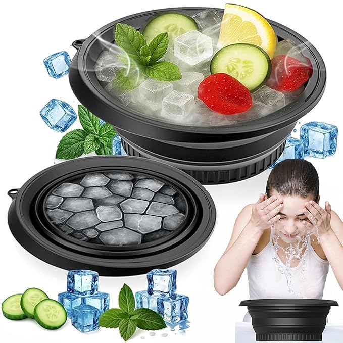 Face Ice Bath Bowl With Built-In Ice Tray, Silicone Ice Bowl Facial Folding Washbasin for Cold Plunge Therapy, Skin Tightening & Acne Relief, Reusable Ice Cubes Portable Spa Tool for Home & Travel