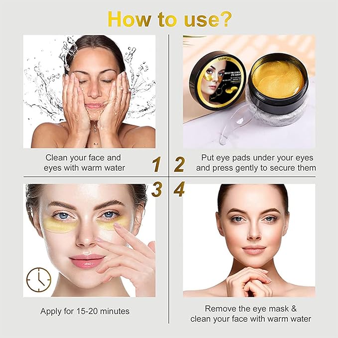 Under Eye Patches, 24K Gold Collagen Eye Mask for Puffy Eyes and Dark Circles Treatment, Under Eye Mask for Bags and Wrinkles, Eye Skin Care Pads for Beauty & Personal Care (60Pcs)