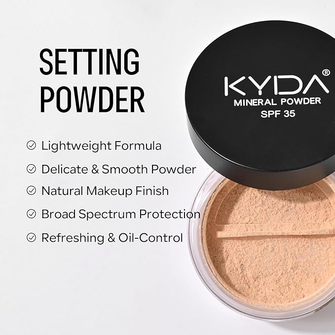 Mineral Powder Foundation, SPF 35 Natural Glow Base Foundation, Skin-improving Buildable Coverage Lightweight and Oil Control Makeup Sunscreen Powder-Fair Light, 0.28oz