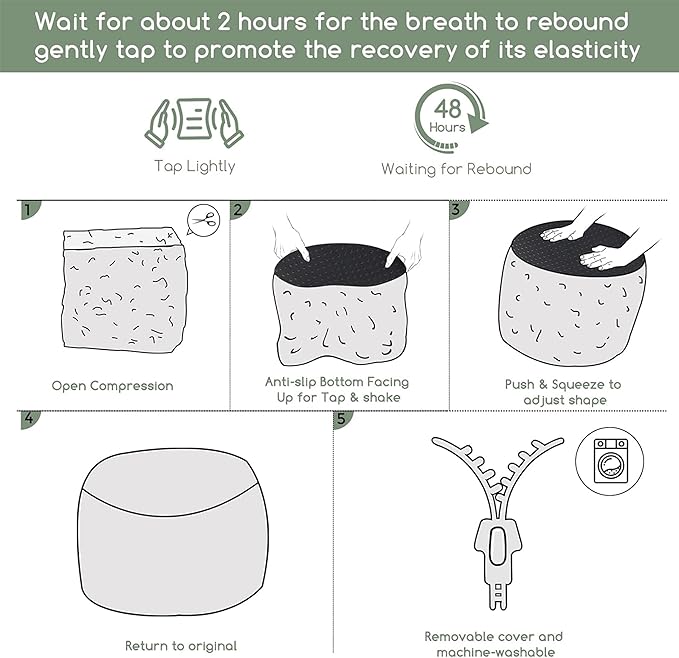 HIGOGOGO Round Stuffed Pouf Ottoman, Stripe Faux Fur Poufs with Foam Chunk Filling, Furry and Fluffy Pouf Foot Stool Storage Ottoman, 26 X 18 Floor Poufs Foot Rest for Living Room, Black